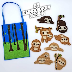 ITH Digital Embroidery Design - Sloth Finger Puppet Set - 4X4 Hoops and Larger - Digital Instant Download - Many Formats Sloths