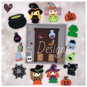 ITH Digital Embroidery Design - Witches Finger Puppet Set with Busy Book Page - 4X4 Hoops and Larger - Instant Download - Many Formats