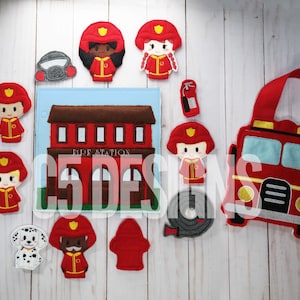 ITH Digital Embroidery Design - Fire Fighter Finger Puppet Set - 4X4 Hoops and Larger - Digital Instant Download - Many Formats