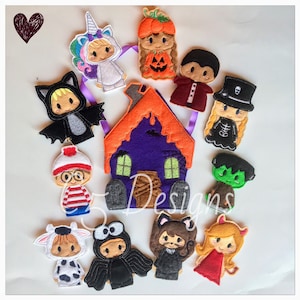 ITH Digital Embroidery Design - Halloween Costume Kids Finger Puppet Set - 4X4 Hoops and Larger - Digital Instant Download - Many Formats