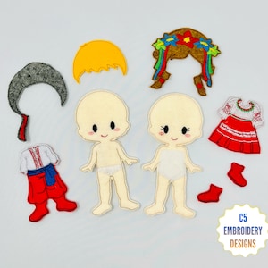 4X4 HOOP ONLY - ITH Digital Embroidery Design - 4X4 Felt Dress Up Children World Ukraine Doll Set - 4X4 Hoop and Larger - Instant Download
