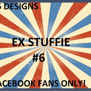 Może przedstawiać: Czerwono-biało-niebieskie tło w kształcie rozbłysku gwiazdy z tekstem "C5 DESIGNS EX STUFFIE #6 FACEBOOK FANS ONLY!"