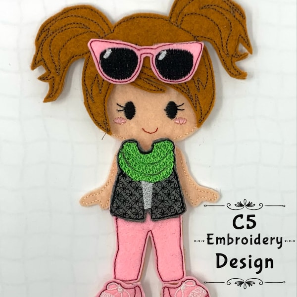 5x7 HOOP ONLY - ITH Digital Embroidery Design - 5x7 Felt Dress Up Doll #3 - 5x7 Hoop and Larger - Instant Download - Many Format