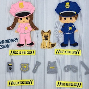 4X4 HOOP ONLY - ITH Digital Embroidery Design - 4X4 Felt Dress Up Police Officer Doll Set - 4X4 Hoop and Larger - Instant Download