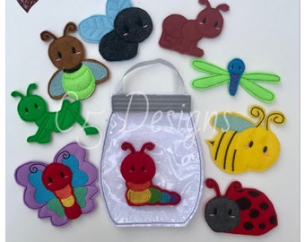 ITH Digital Embroidery Design - Bug Finger Puppet Set - 4X4 Hoops and Larger - Digital Instant Download - Comes in Many Formats