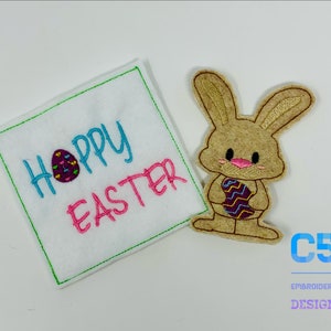 ITH digitale Stickerei Design - glücklich Ostern Hase Karte und Fingerpuppe - 4 X 4 Reifen - digitalinstant Download - Ostern