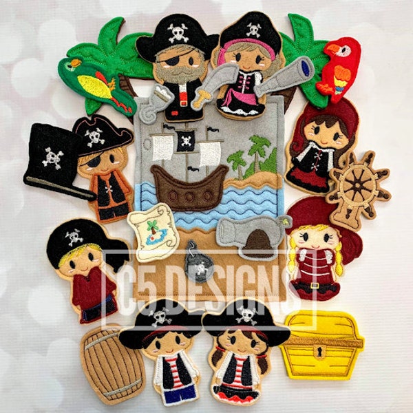 ITH Digital Embroidery Design - Pirate Finger Puppet Set - 4X4 Hoops and Larger - Digital Instant Download - Many Formats