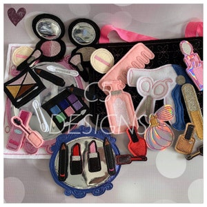 ITH Digital Embroidery Design - Makeup Kit and Busy Book Page - 4X4 Hoops and Larger - Instant Download - Many Formats