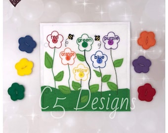 Design de bordado digital ITH - Página de livro ocupada com cores de flores - Aros 5x7 e maiores - Download digital instantâneo - Muitos formatos
