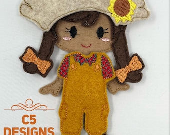 5x7 HOOP ONLY - ITH Digital Embroidery Design - 5x7 Felt Dress Up Fall Girl Doll #2 - 5x7 Hoop and Larger - Instant Download - Many Format