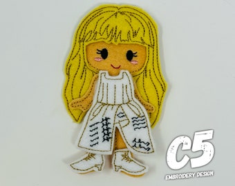 5x7 HOOP ONLY - ITH Digital Embroidery Design - 5x7 Felt Dress Up Doll Tortured Poet - 5x7 Hoop and Larger - Instant Download - Many Formats