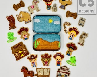 ITH Digital Embroidery Design - Country Western Cowboy Tin Set -  Felties