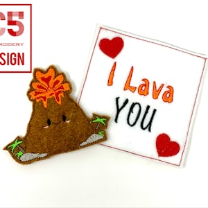 ITH Digital Embroidery Design - I Lava You Volcano Valentine Card and Finger Puppet - 4X4 Hoops and Larger - Digital Instant Download