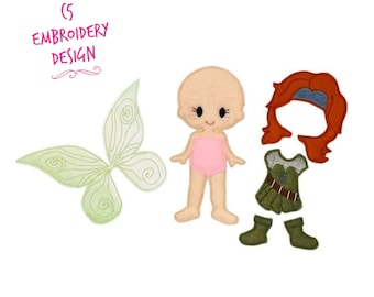 5x7 HOOP ONLY - ITH Digital Embroidery Design - 5x7 Felt Dress Up Pirate Fairy Doll Set - 5x7 Hoop and Larger - Instant Download