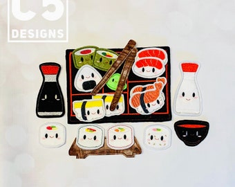 ITH Digital Embroidery Design - Kawaii Sushi Play Food Finger Puppet Set - 4X4 Hoops and Larger - Digital Instant Download - Many Formats