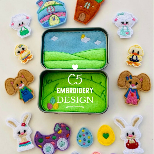 ITH Digital Embroidery Design - Easter Bunny Tin Set -  Felties