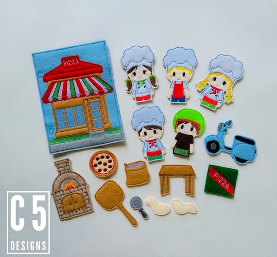 ITH Digital Embroidery Design - Pizza Shop Finger Puppet Set - 4X4 Hoops and Larger - Digital Instant Download - Many Formats