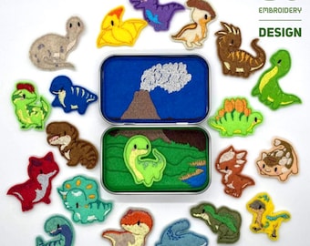 ITH Digital Embroidery Design - Dinosaur Tin Set -  Felties