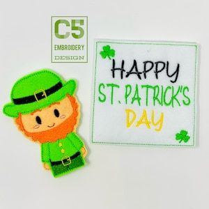 ITH Digital Broderidesign - Leprechaun St. Patrick's Kort och Fingerdocka - 4X4 Hoops - Digital Omedelbar Nedladdning - St. Patrick's Day