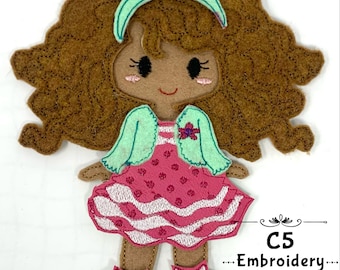 5x7 HOOP ONLY - ITH Digital Embroidery Design - 5x7 Felt Dress Up Doll #4 - 5x7 Hoop and Larger - Instant Download - Many Format