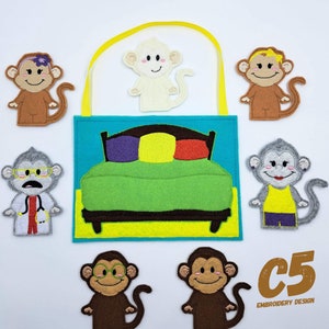 ITH Digital Embroidery Design - 5 Little Monkeys Finger Puppet Set - 4X4 Hoops and Larger - Digital Instant Download - Nursery Rhymes image 5