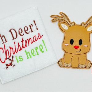 ITH Digital Embroidery Design - Rentier Weihnachtskarte und Fingerpuppe - 4X4 Kreolen und größer - Digital Instant Download - Rudolph