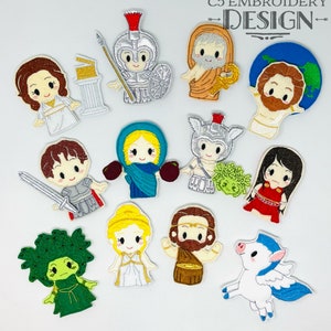 ITH Digital Embroidery Design - Greek Gods Finger Puppet Set 2 - Cerchi 4X4 e più grandi - Digital Instant Download - Molti formati