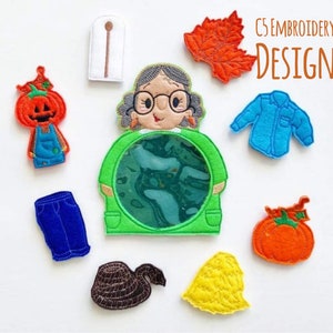 ITH Digital Embroidery Design - Old Lady Who Swallowed Some Leaves Finger Puppet Set - 4X4 Hoops and Larger - Digital Instant Download