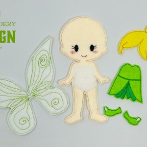 5x7 HOOP ONLY - ITH Digital Embroidery Design - 5x7 Felt Dress Up Green Fairy Doll Set - 5x7 Hoop and Larger - Instant Download