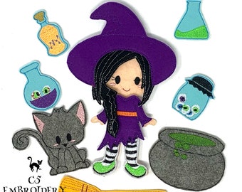 5x7 HOOP ONLY - ITH Digital Embroidery Design - 5x7 Felt Dress Up Witch Doll Set - 5x7 Hoop and Larger - Instant Download - Many Format