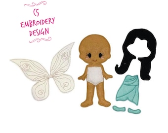 5x7 HOOP ONLY - ITH Digital Embroidery Design - 5x7 Felt Dress Up Water-talent Fairy Doll Set - 5x7 Hoop and Larger - Instant Download