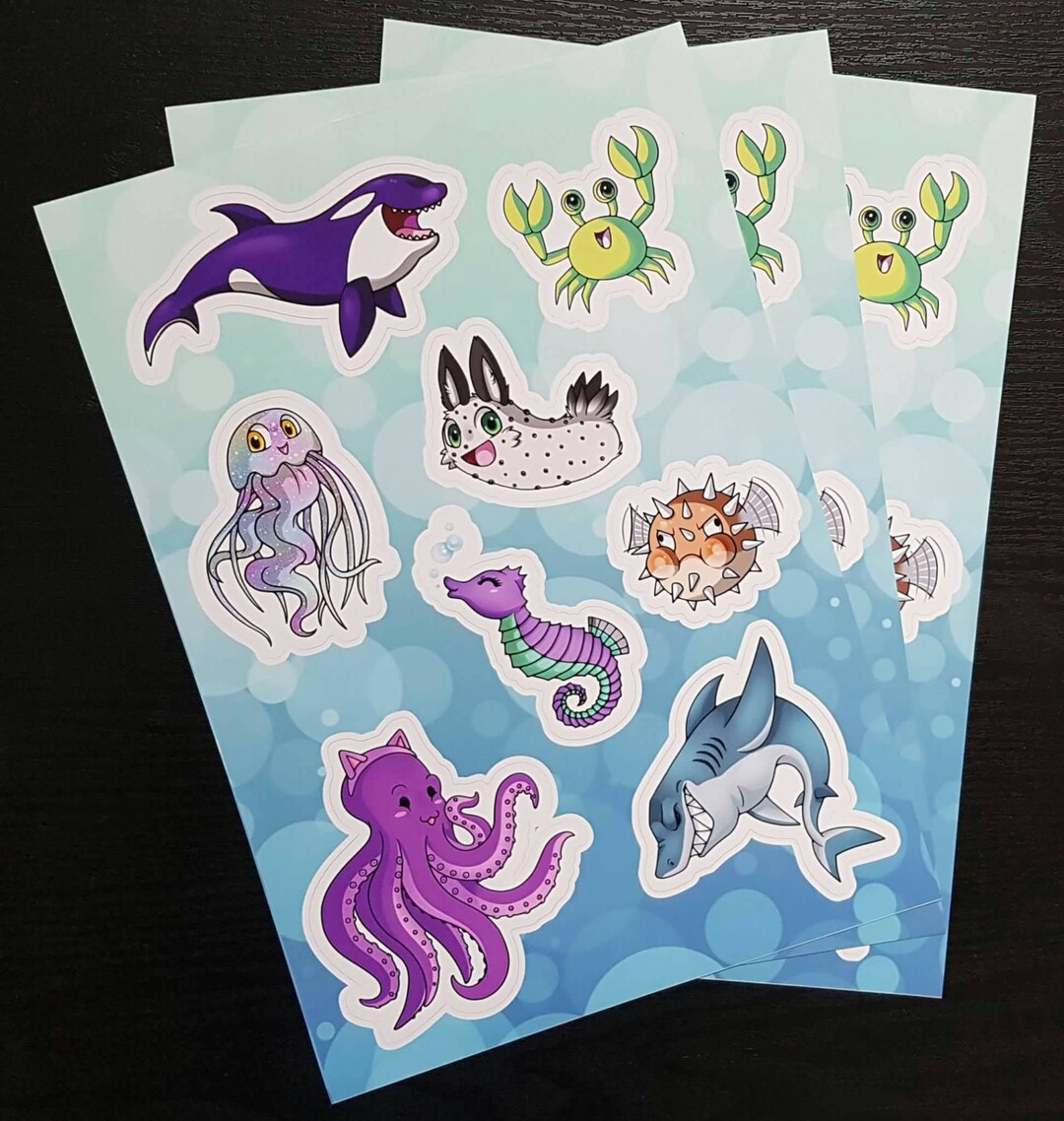 A4 Sea Creature Sticker Sheet - Etsy