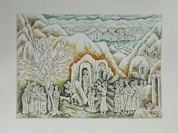 Etching Graphics Religious Drawingraising Of Lazarus Etsy
