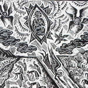 Biblical linocut illustration of Ruth and Booz image 2