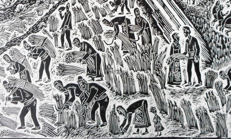 Biblical linocut illustration of Ruth and Booz image 3