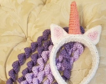 Unicorn headband / crochet / sparkle / magical / handmade / curls / dress-up