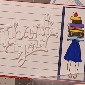 Carte de remerciement pour professeur / estampée à la main / fait main / bleu / rouge / merci / professeur / jours de classe / cadeau de fin d'année / éducation