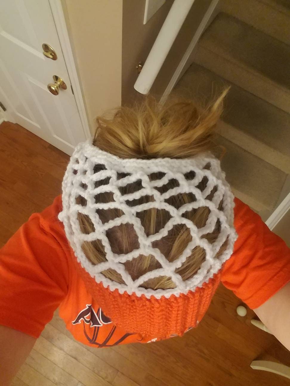Basketball Net Hat / crochet / fan gear / orange / white / net / sports / hoops / march madness / sports apparel / basketball - Thumbnail 3
