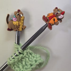 Cute Mice Knitting Needle Stoppers | Set of 2 Needle Point Protectors | Silicone Knitting Needle Caps | Mouse Knitting Notions