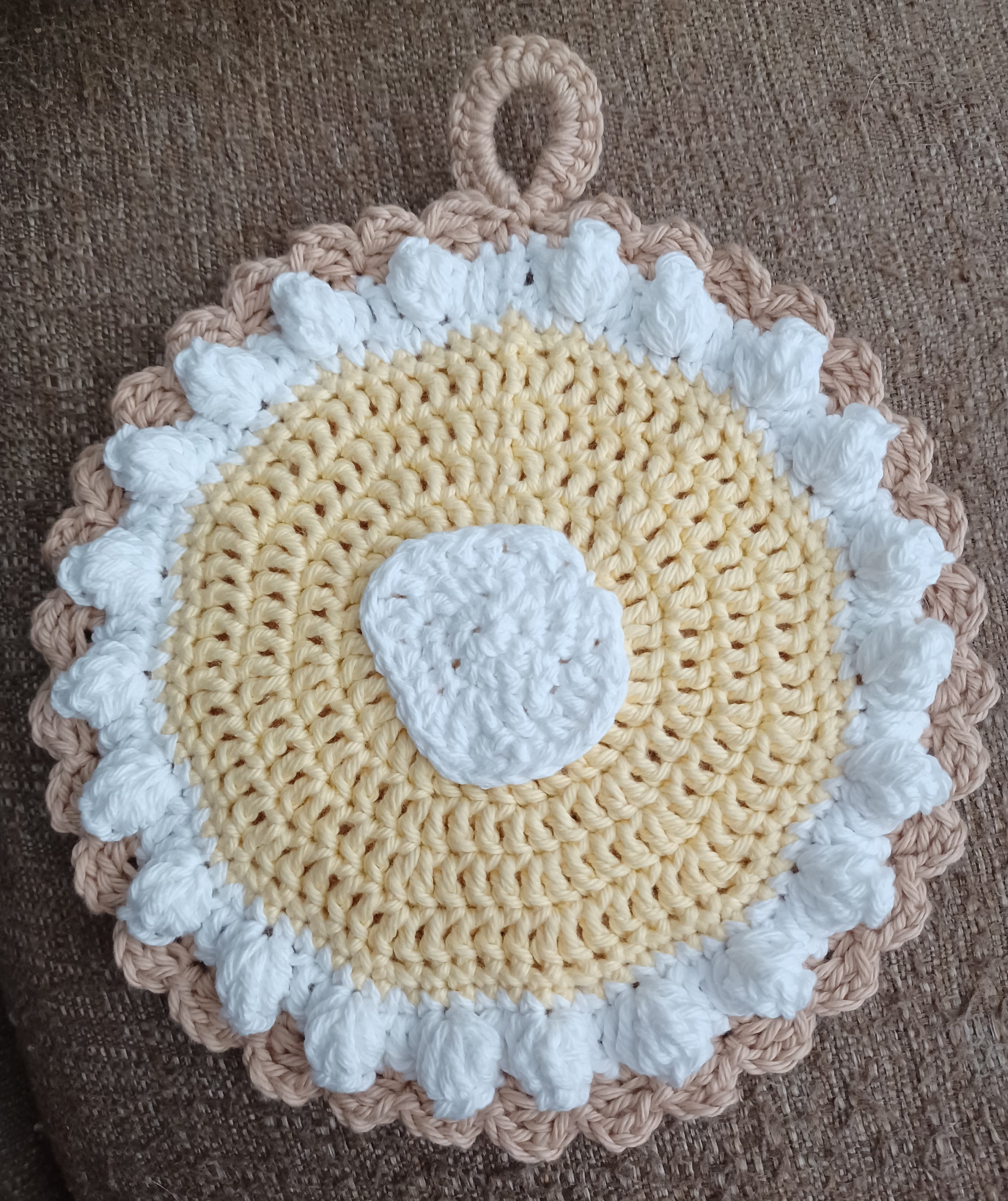 Lemon Cream Pie Hotpad / yellow / potholder / cotton / yarn / crochet / kitchen decor / pie / handmade - Thumbnail 6