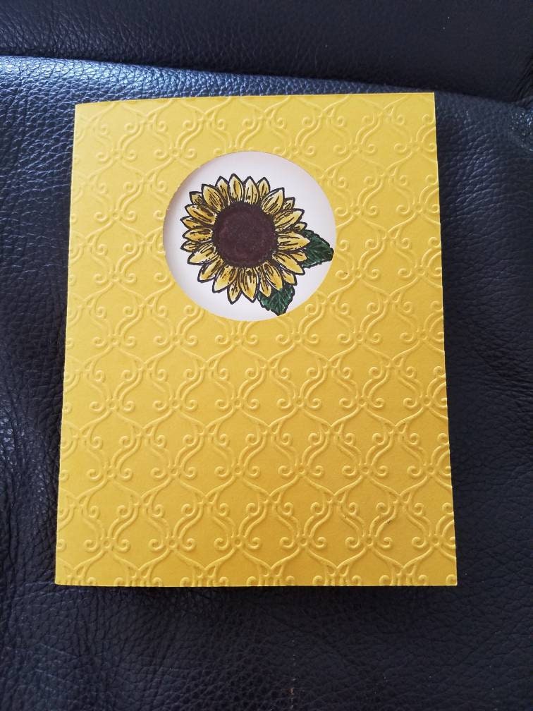 Sunflower Thanks a bunch card \ trellis \ handmade \ yellow \ sunflower \ hand stamped \ embossed - Image 1