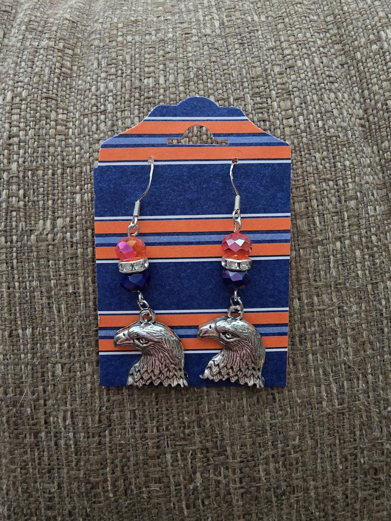 Eagle Head Charm Earrings / auburn / gameday / Eagle / orange / blue / dangle / earrings / jewelry / hand-assembled / silver