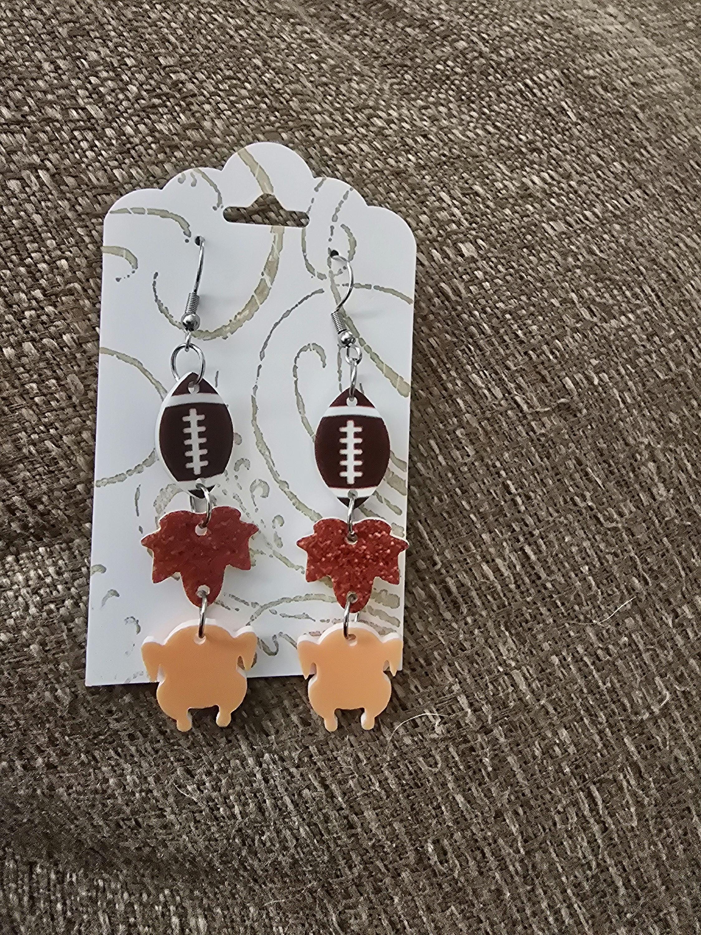 Fall Trio Earring / acryllic / Fall icons / nickel free / fish hook / leaves / football / turkey / Thanksgiving