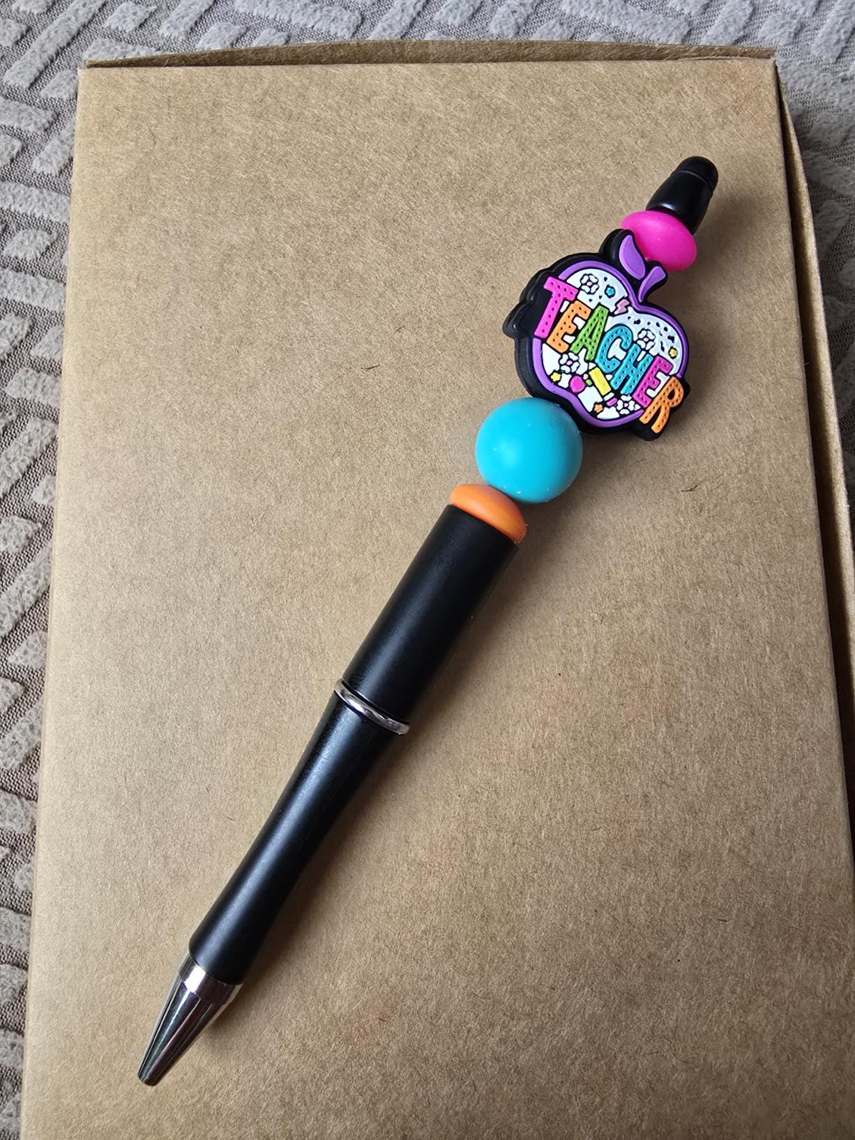 Beaded pen- Teacher / apple / silicone beads / pink / educator / school / teacher gift / ballpoint / white / learning / neon colors - Thumbnail 2