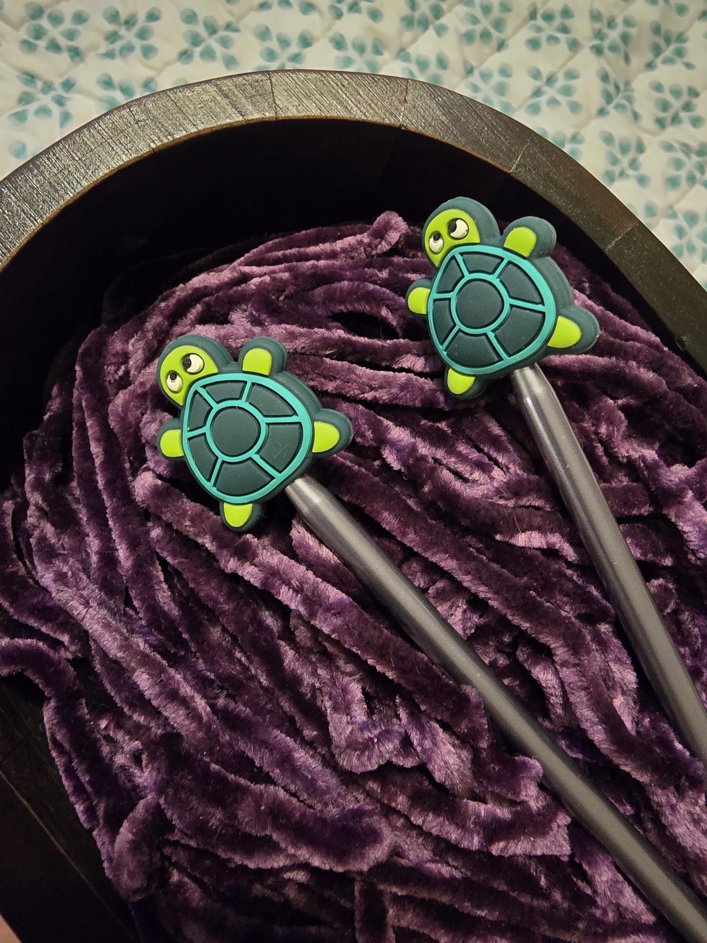 Knitting Needle Stoppers - Turtle / silicone / knitting / yarn / safety / knitting needle protectors / Set of 2 - Image 1