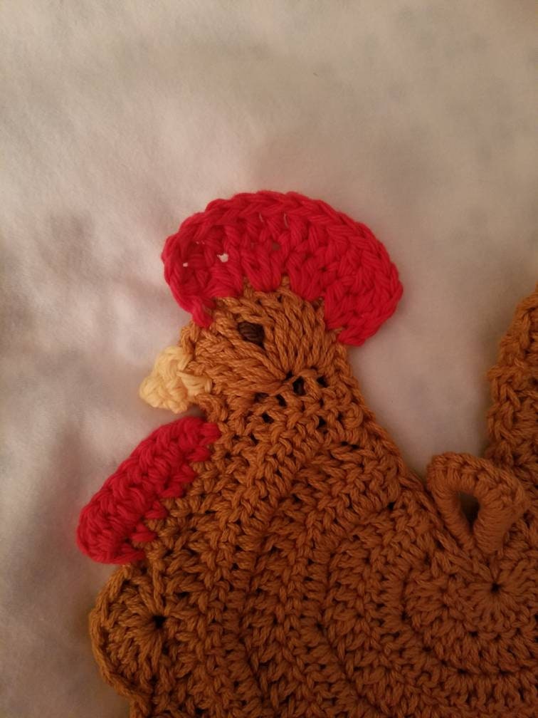 Rooster Potholder /  hot pad / kitchen / decor / cotton / yarn / crochet / handmade - Thumbnail 6