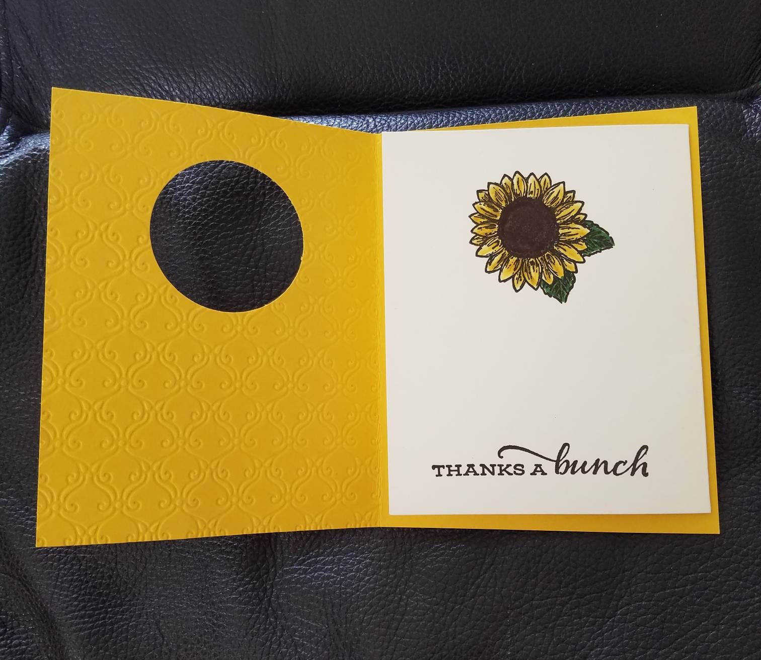 Sunflower Thanks a bunch card \ trellis \ handmade \ yellow \ sunflower \ hand stamped \ embossed - Thumbnail 2