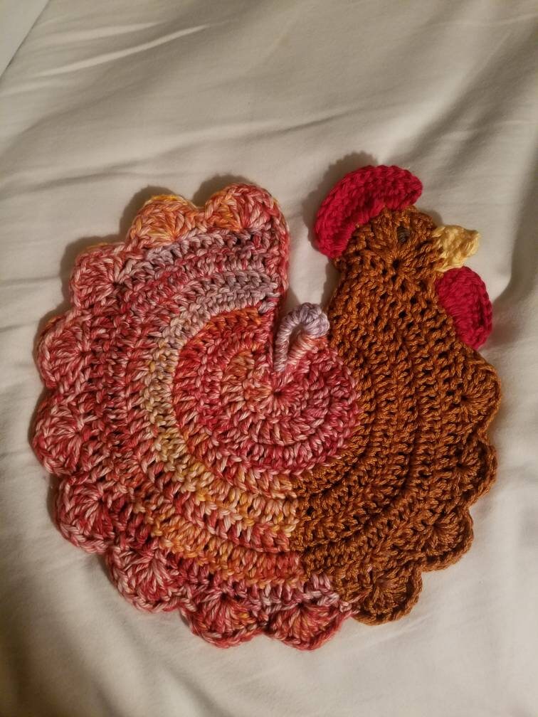 Rooster Potholder /  hot pad / kitchen / decor / cotton / yarn / crochet / handmade - Thumbnail 7