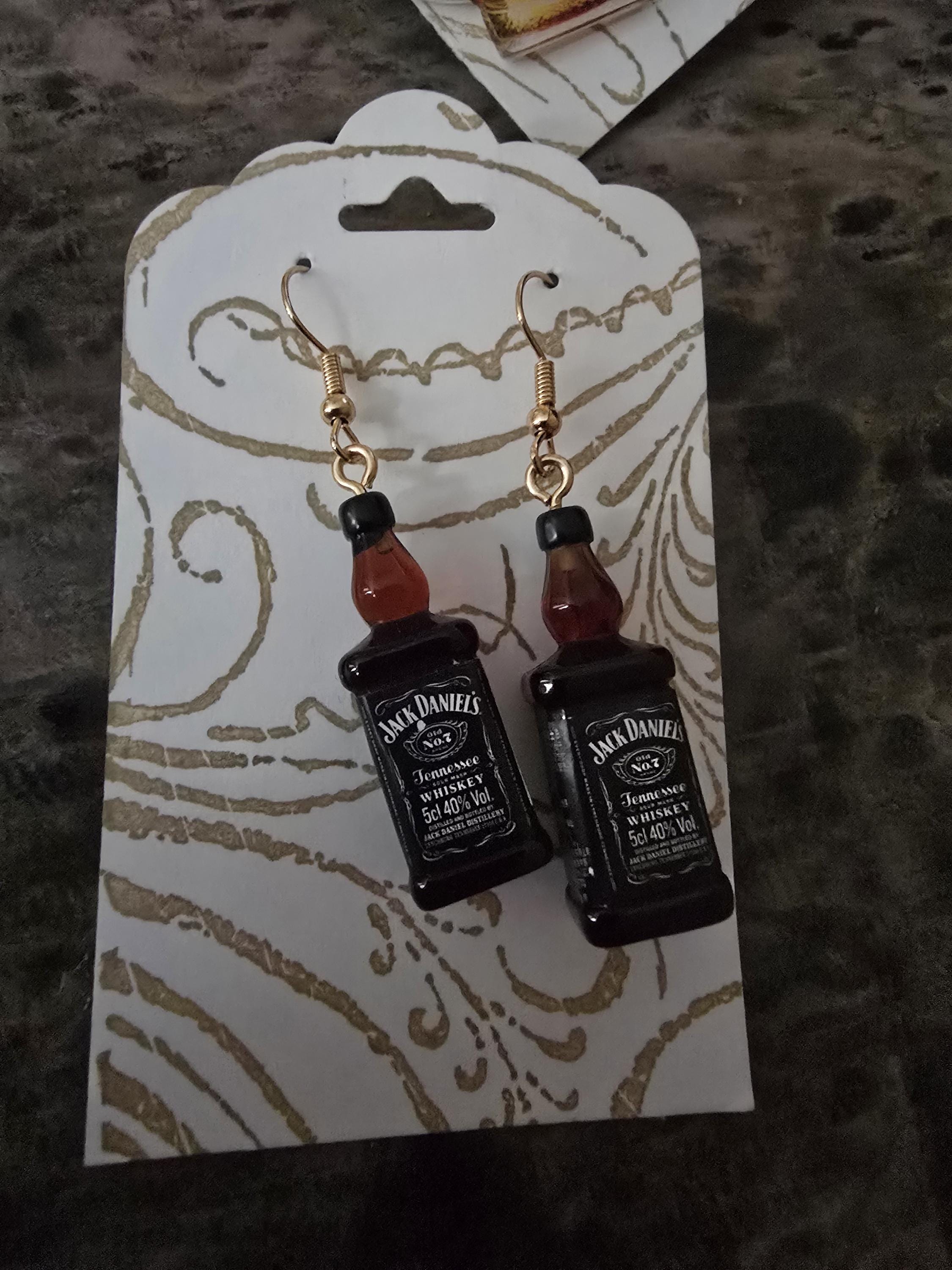 Jack Whiskey bottle earring / 3D charm / Fall icon / nickel free / fish hook - Thumbnail 2