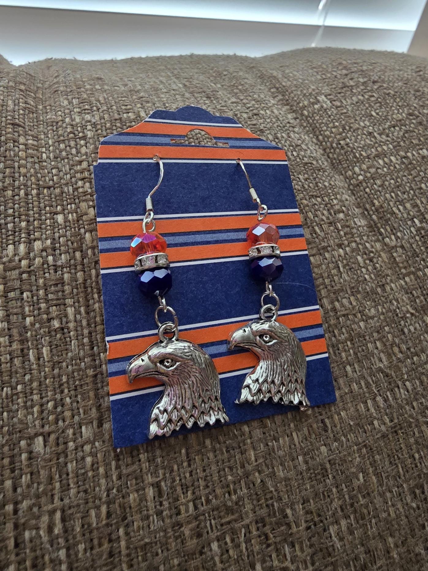 Eagle Head Charm Earrings / auburn / gameday / Eagle / orange / blue / dangle / earrings / jewelry / hand-assembled / silver - Thumbnail 3